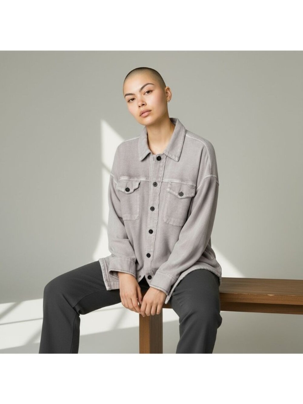 Cleo + Wolf Shirt Jacket Mineral Grey Relaxed Fit, M